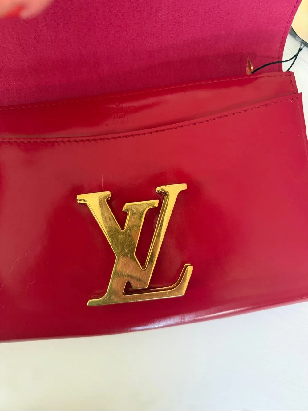 Louis Vuitton Red Patent Louise Clutch with Gold LV Emblem